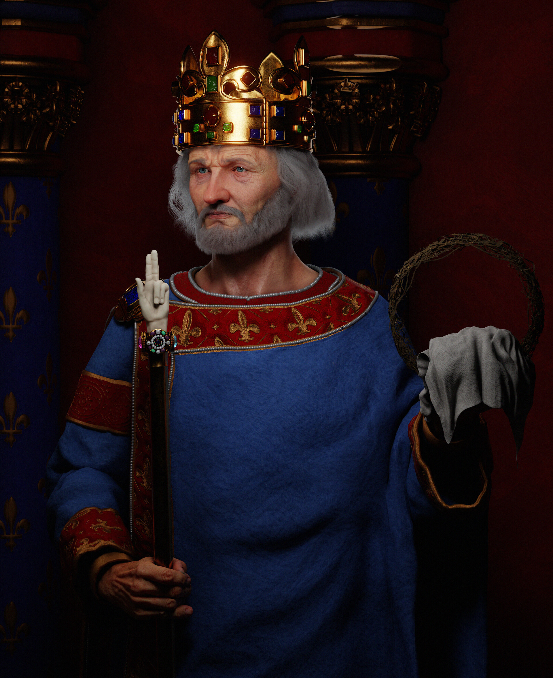 Louis IX Capétien scloak handsome man anime king crown
