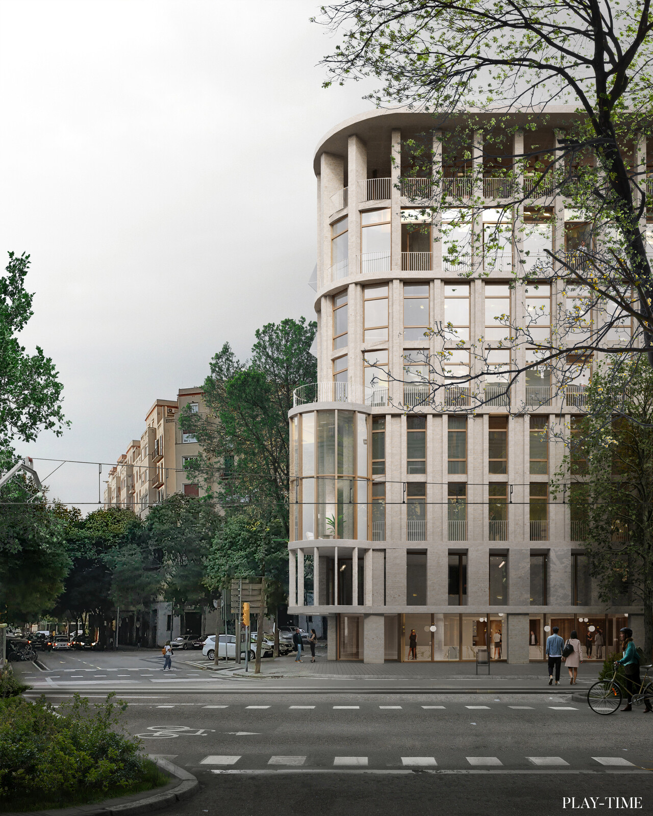 New multifunctional building in Barcelona designed by BAAS Arquitectura.Image by PLAY-TIME