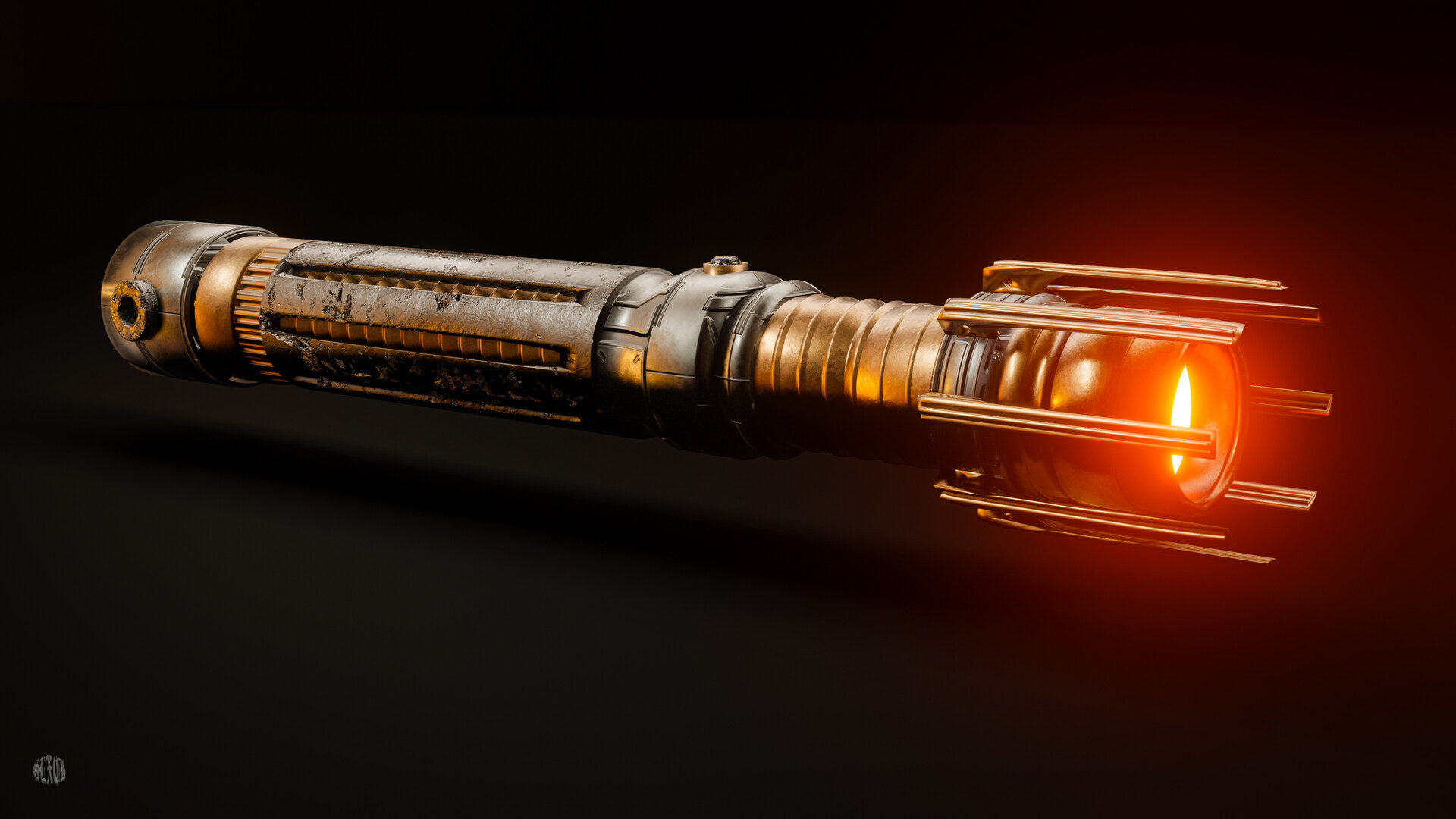 ArtStation Damaged Lightsaber with Orange Kyber Crystal