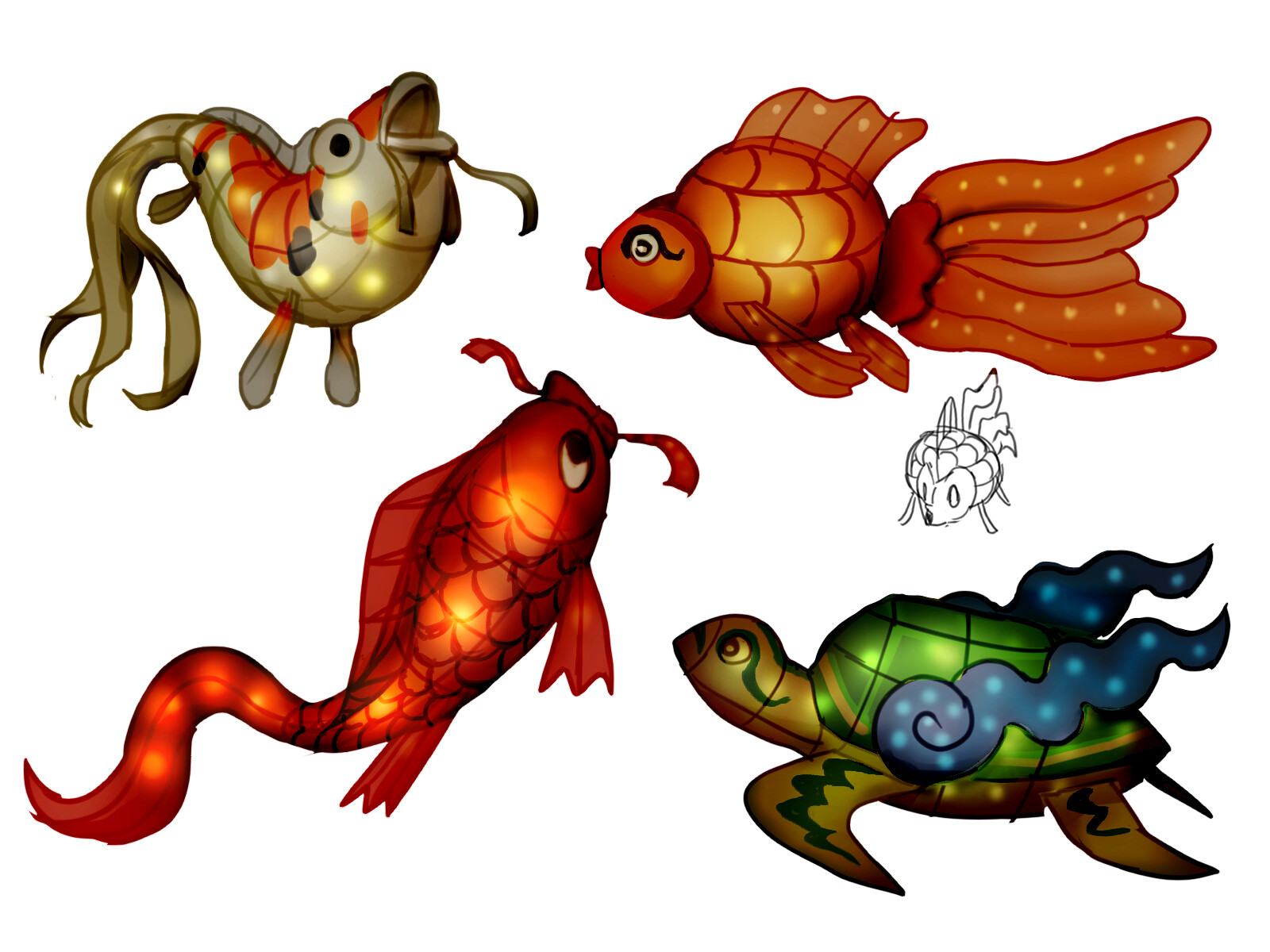 Various water creatures.