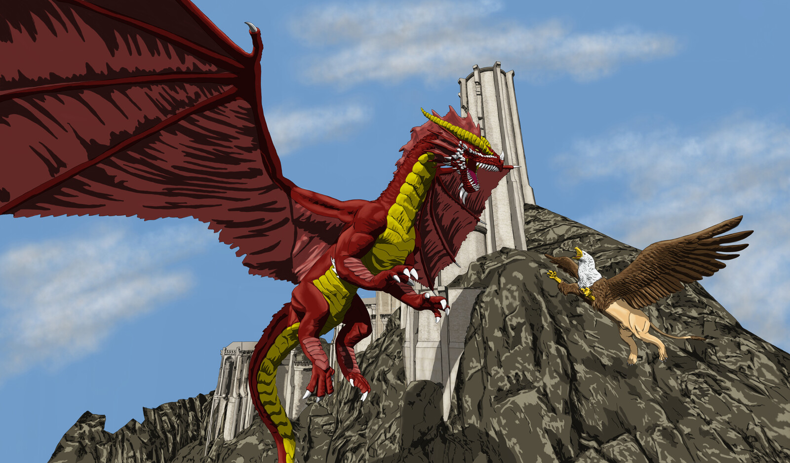 Griffon and Dragon Fighting