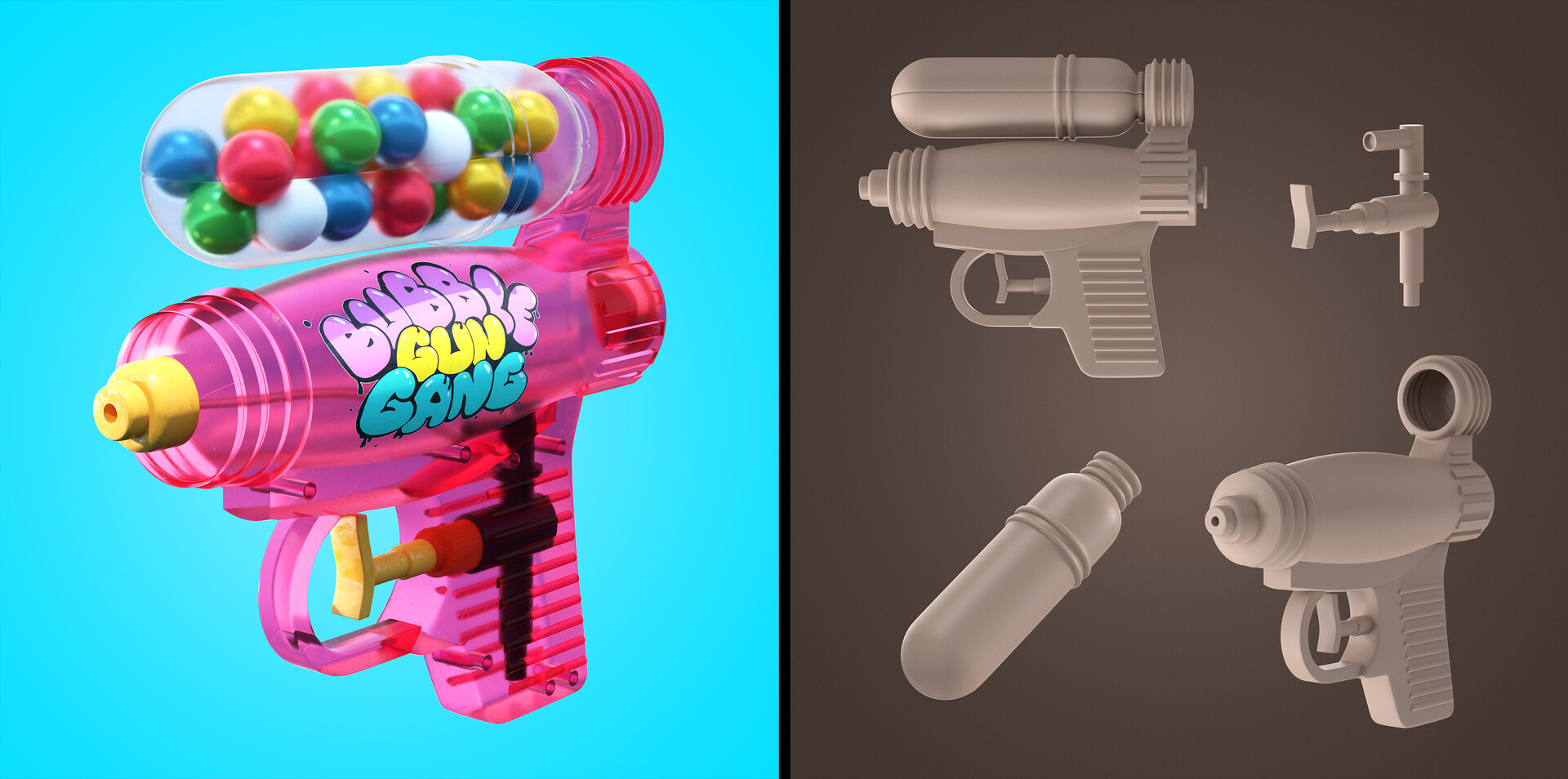 ArtStation - Water pistol with gum (Blender)