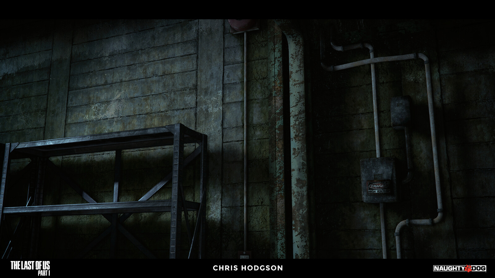 I created this concrete wall material for the Naughty Dog material library. I am only responsible for creating the source material, not the blending, shader creation, or propping in the screenshot.