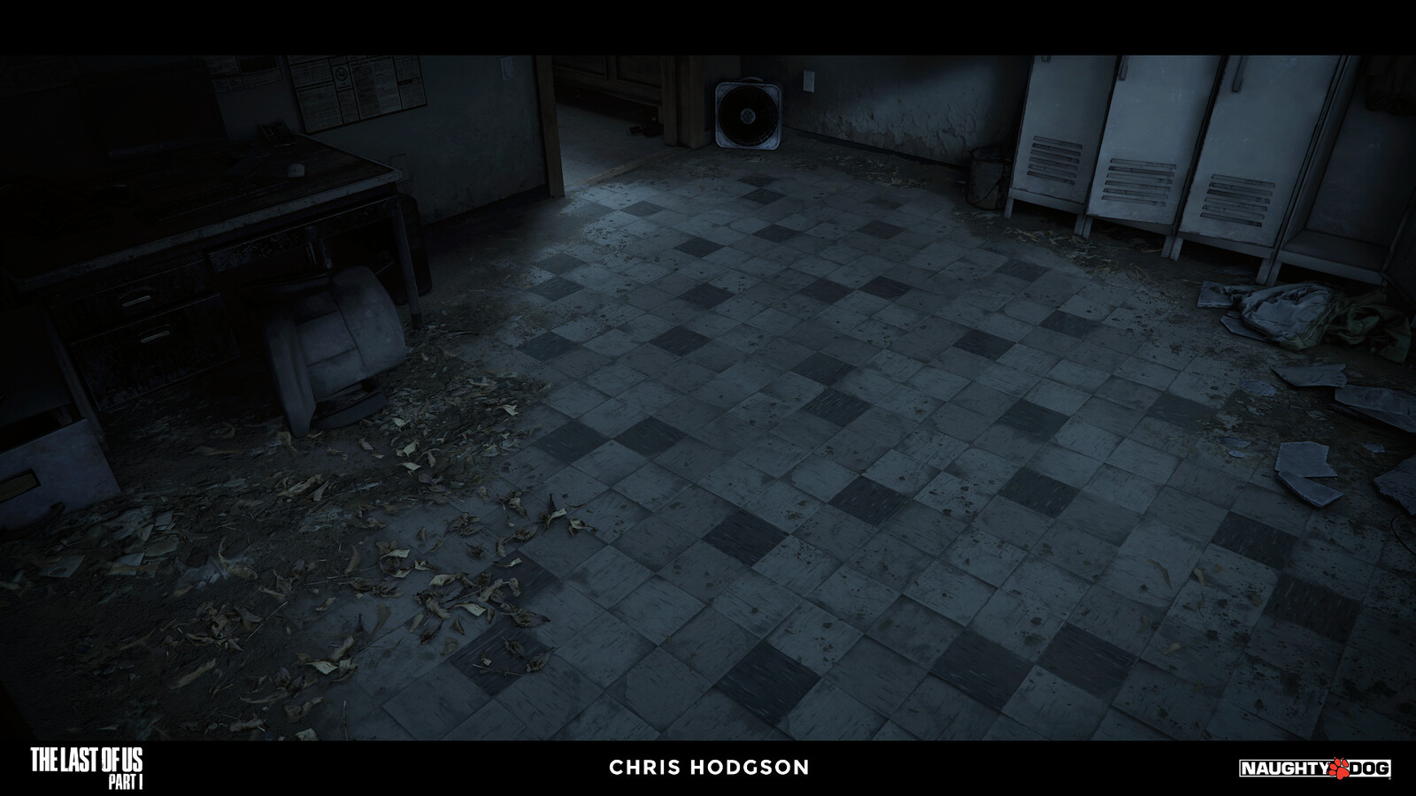 I created this linoleum floor material for the Naughty Dog material library. I am only responsible for creating the source material, not the blending, shader creation, or propping in the screenshot.