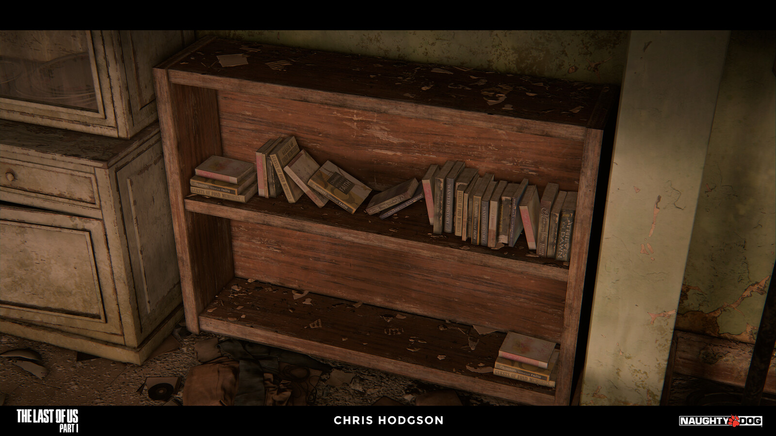 I created this brown tiling wood material for the Naughty Dog material library. I am only responsible for creating the source material, not the blending, shader creation, or propping in the screenshot.