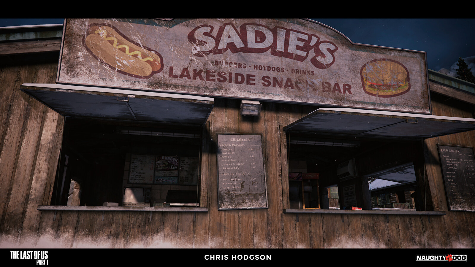 I created this wooden panel material for the Naughty Dog material library. I am only responsible for creating the source material, not the blending, shader creation, or propping in the screenshot.