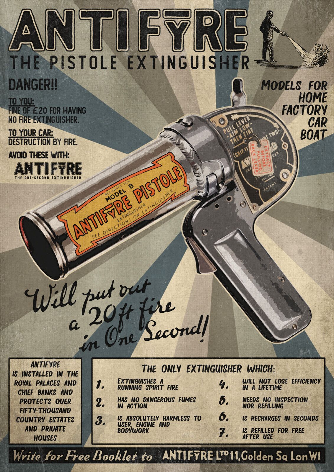 Lily Dunn "Antifyre Pistole" 1930s Fire Extinguisher Pistol