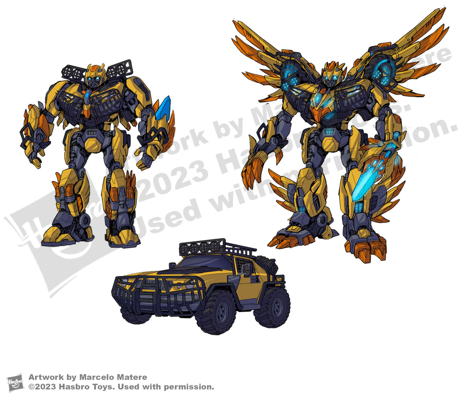 Transformers Rise of The Beasts - Beast Mode Bumblebee ! I had another great opportunity to work with the amazing Transformers Design Team to visualize a beast mode to Bumblebee . Following the team’s briefing I created this sketch showing up some lights 