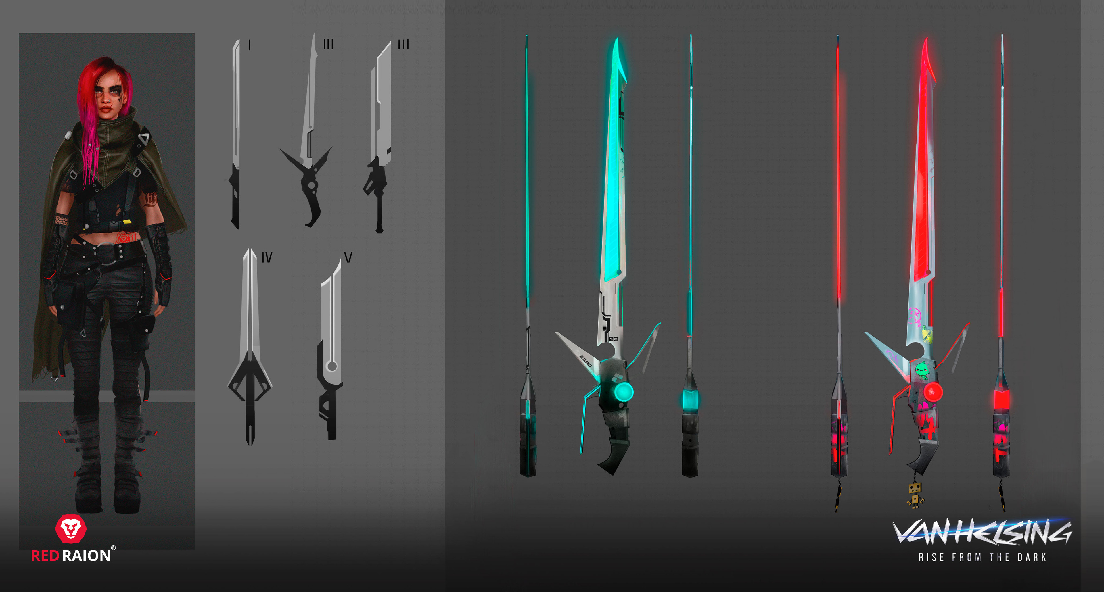 Design and Shapesof the cyberpunk Alba's sword.
