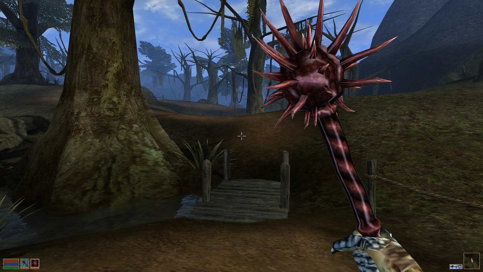 The mace in game (with Morrowind's ugly enchantment effect)