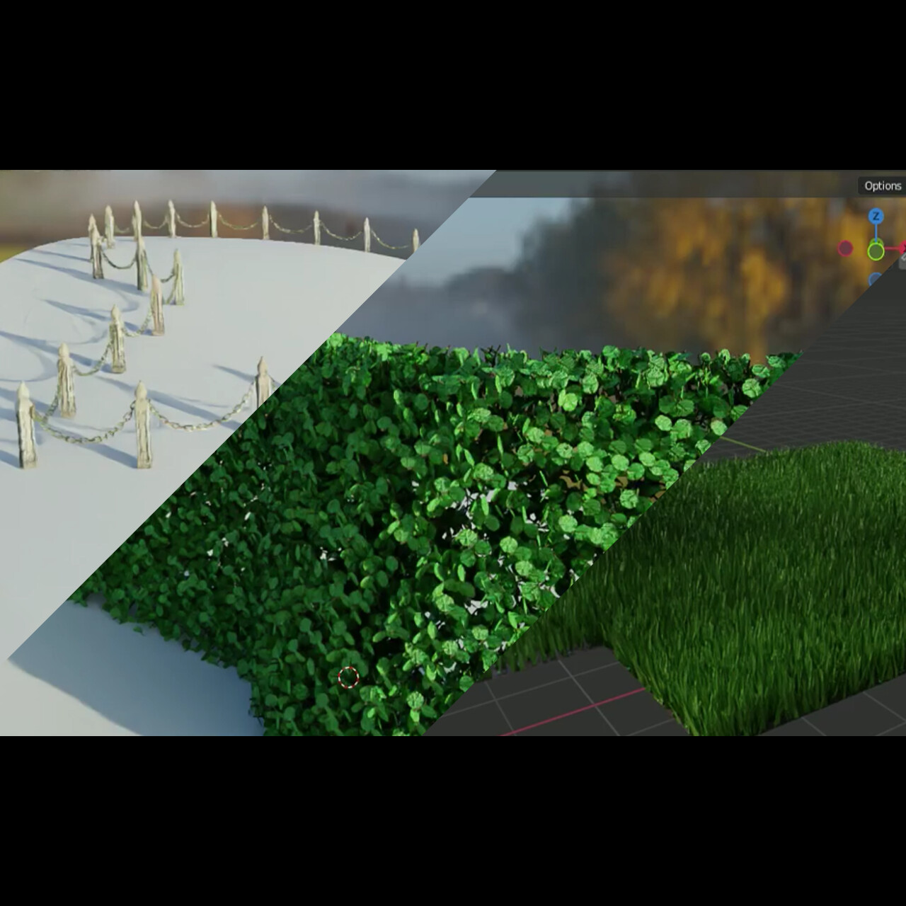 ArtStation Fence, Grass and Hedge Generators Geometry Nodes Blender