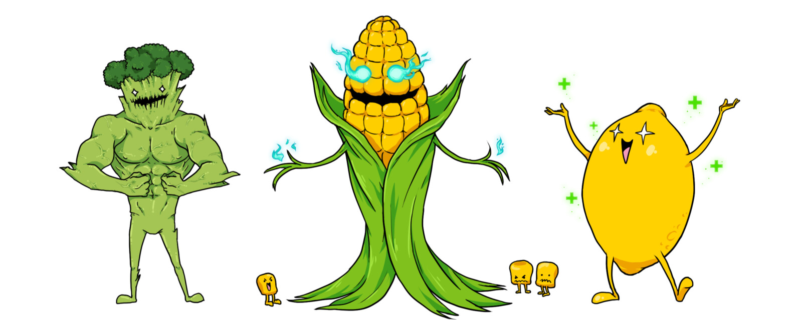 From left to Right: 
Brocolli Brute, NeCORNmancer, LemonAid. 