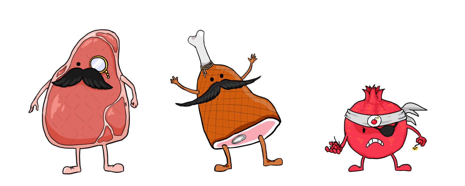 From left to right:
Mr.Beef, "Ham"ond, pomegrenade.