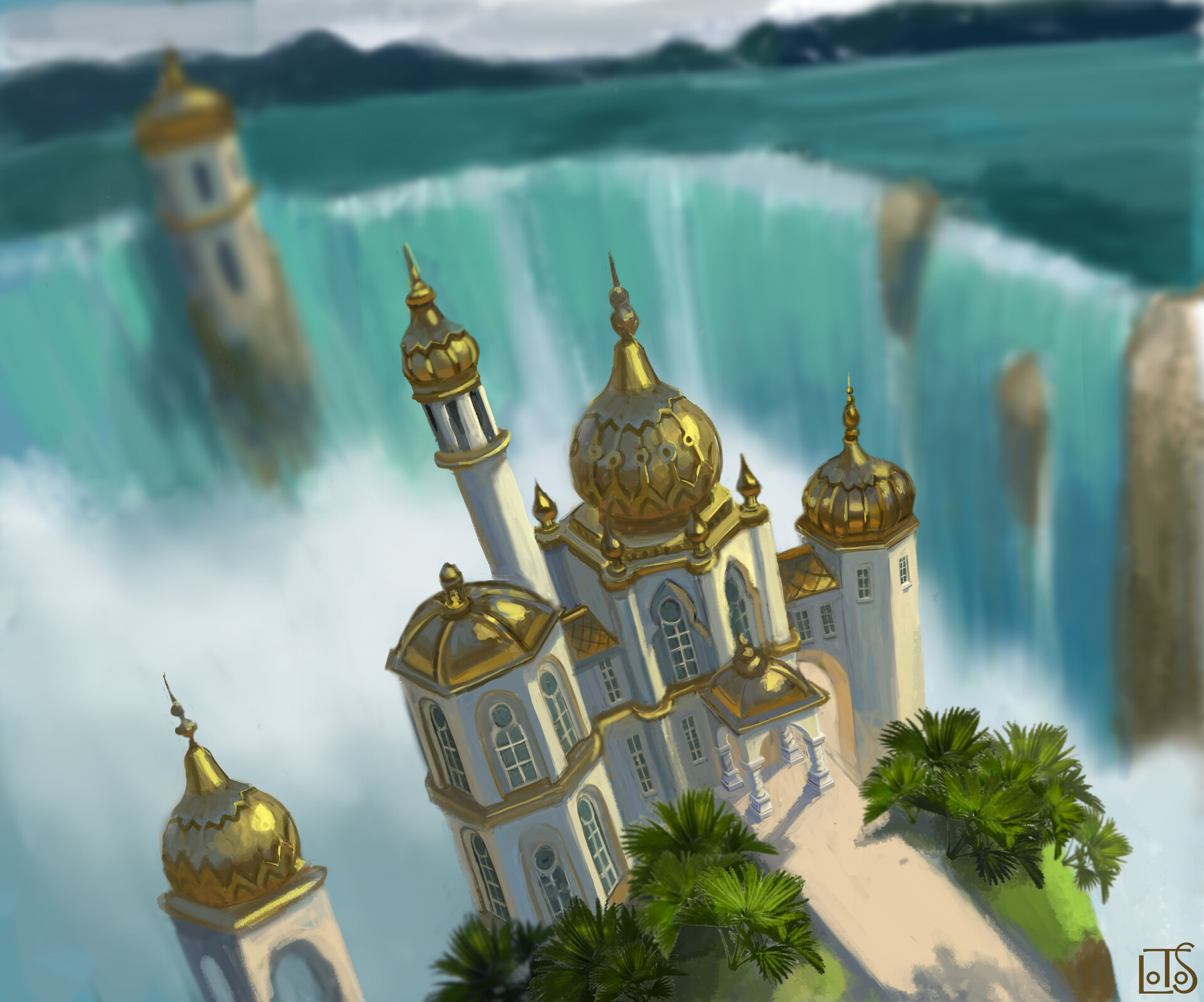 ArtStation - замок у водопада