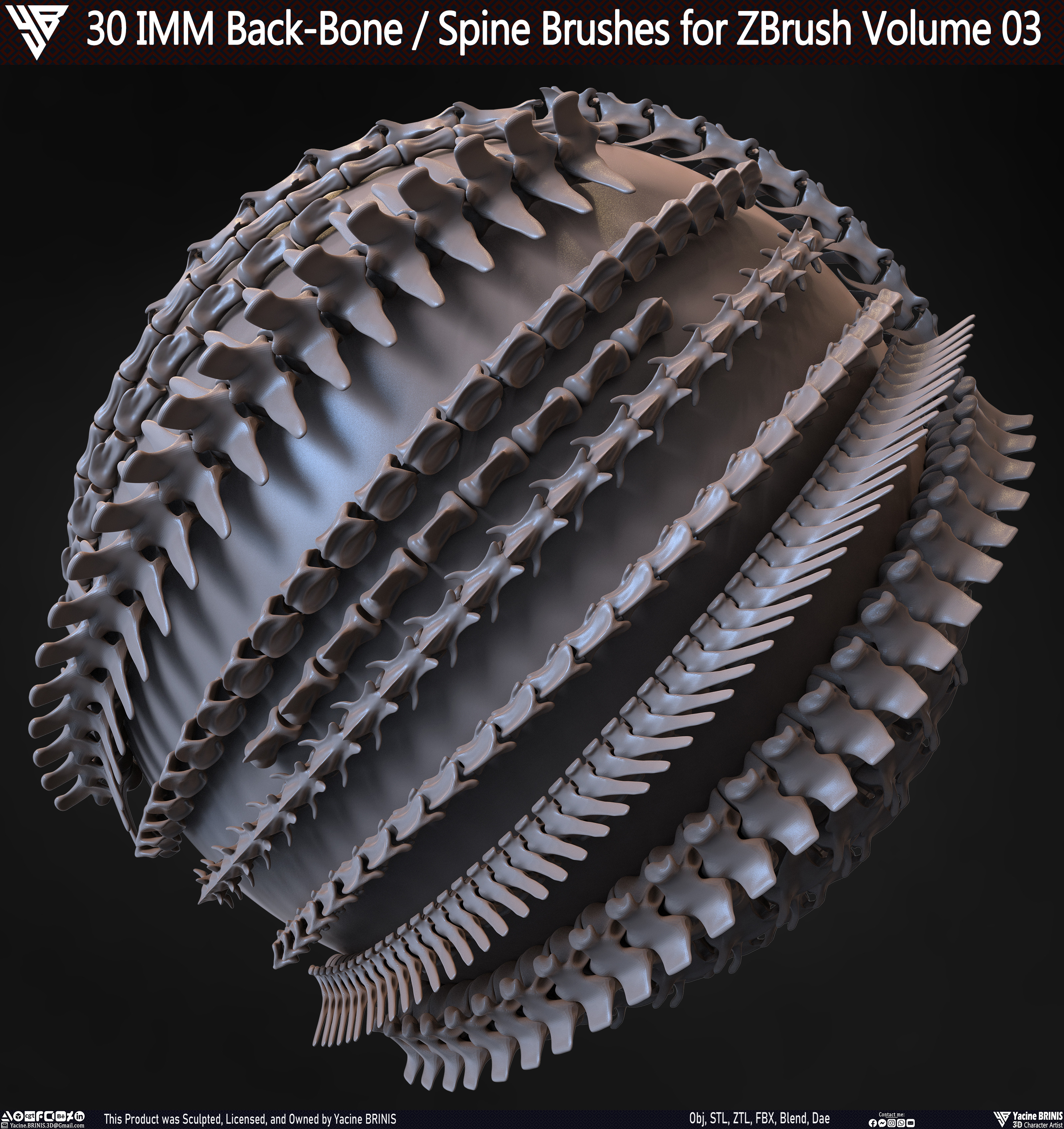 30 IMM Back-Bone - Spine Brushes for Zbrush Volume 03 Sculpted by Yacine BRINIS Set 003