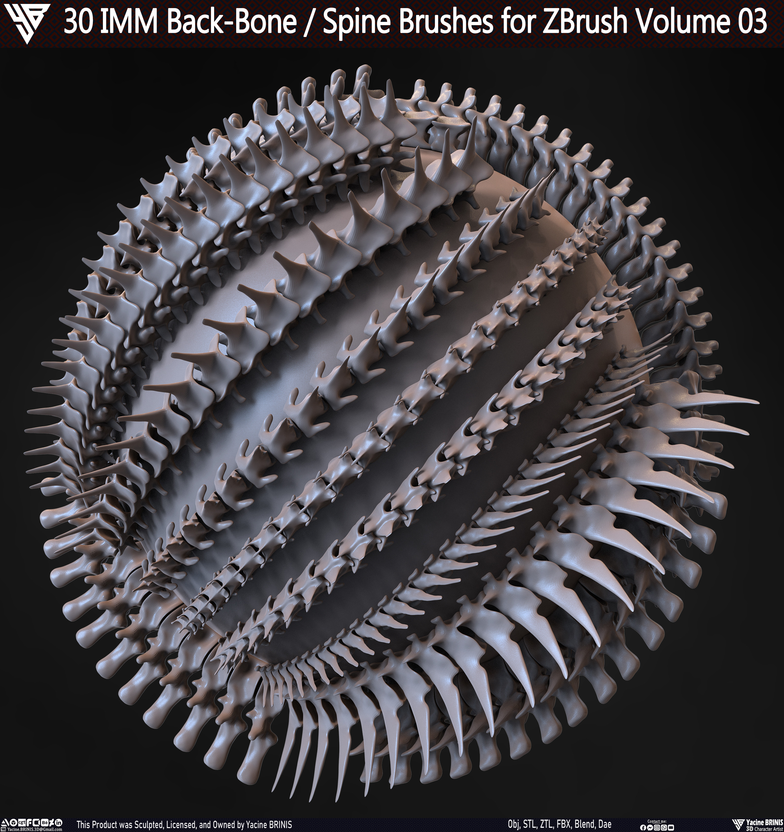 30 IMM Back-Bone - Spine Brushes for Zbrush Volume 03 Sculpted by Yacine BRINIS Set 004