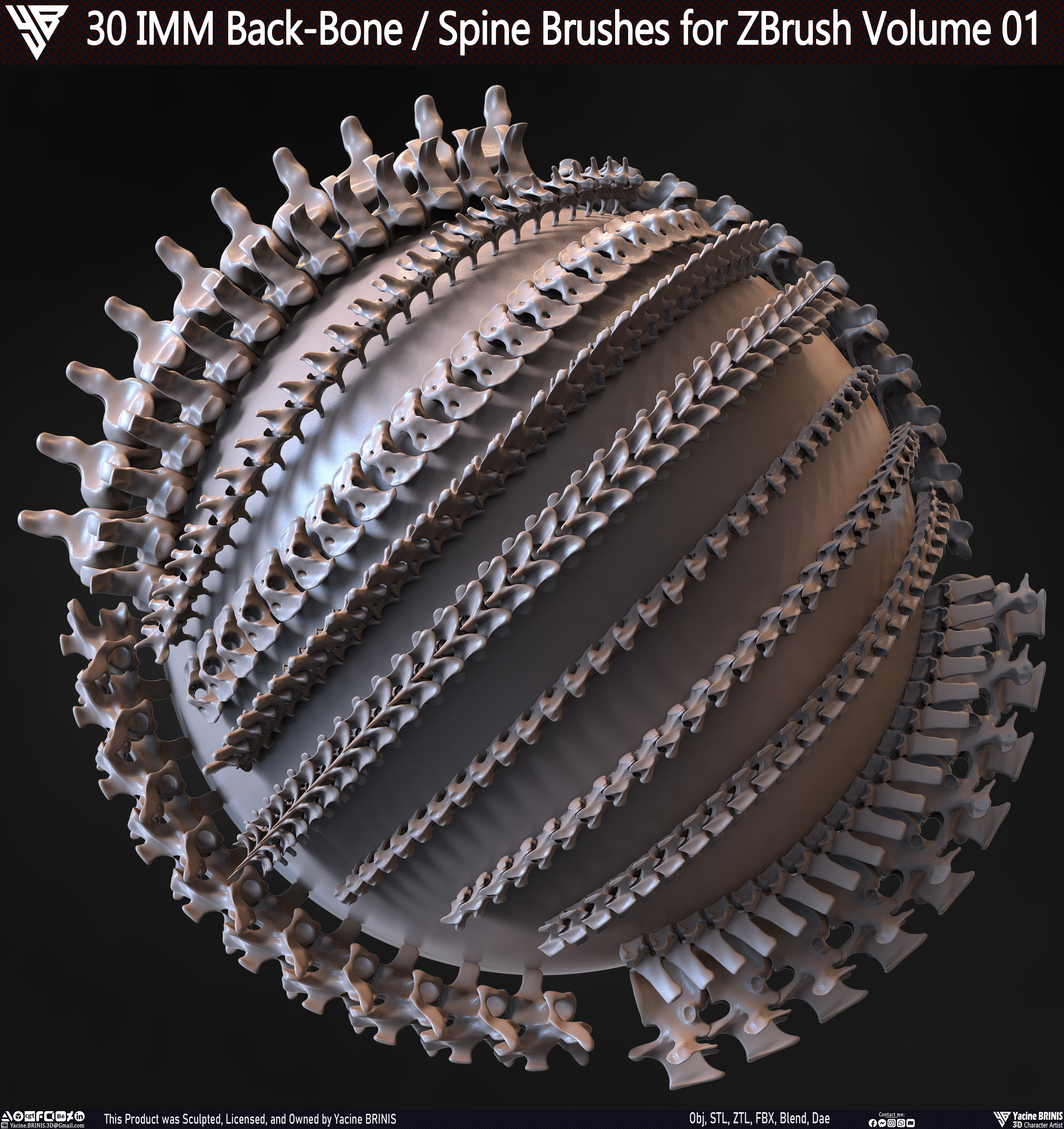30 IMM Back-Bone - Spine Brushes for Zbrush Volume 01 Sculpted by Yacine BRINIS Set 004