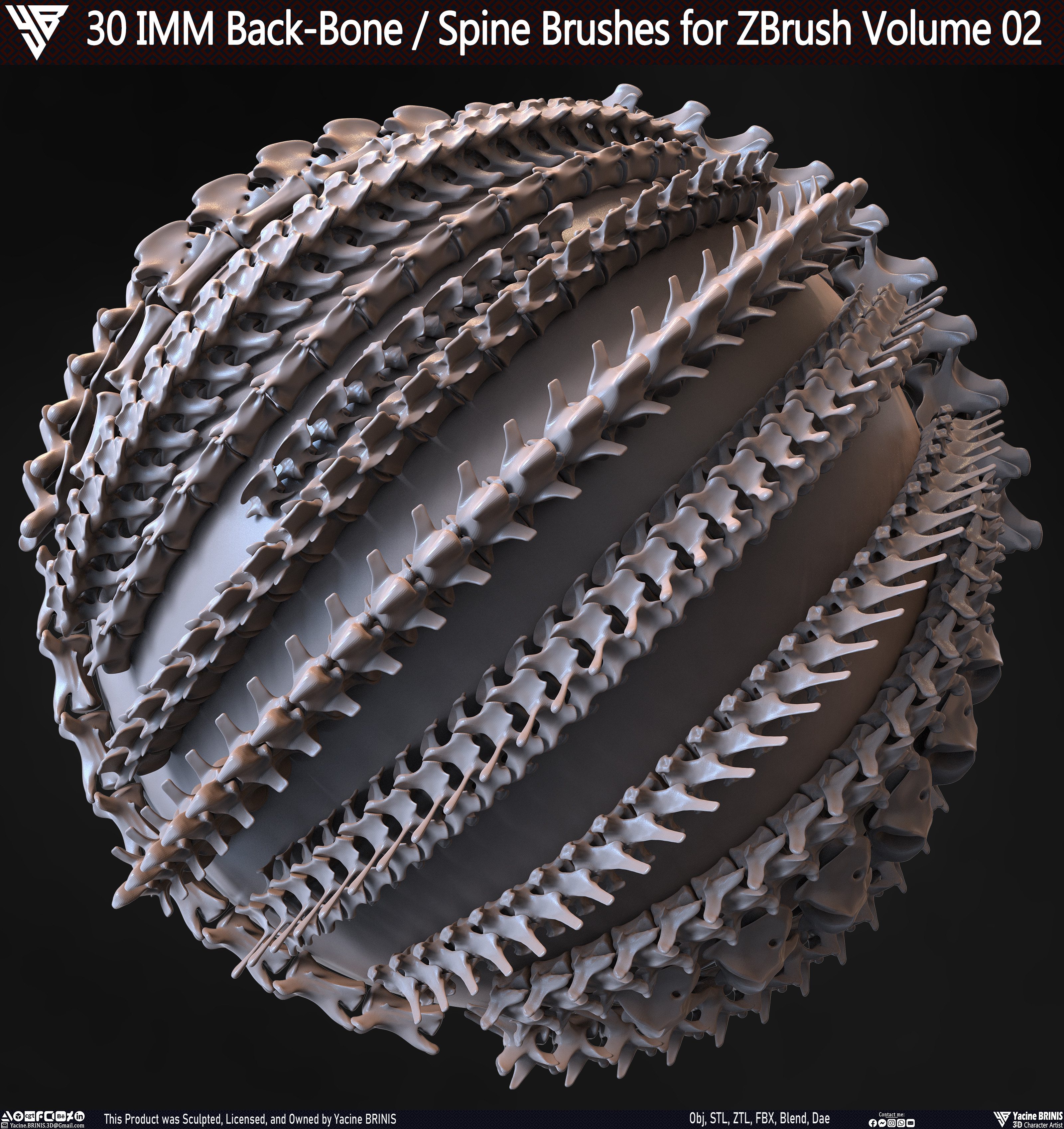 30 IMM Back-Bone - Spine Brushes for Zbrush Volume 02 Sculpted by Yacine BRINIS Set 003
