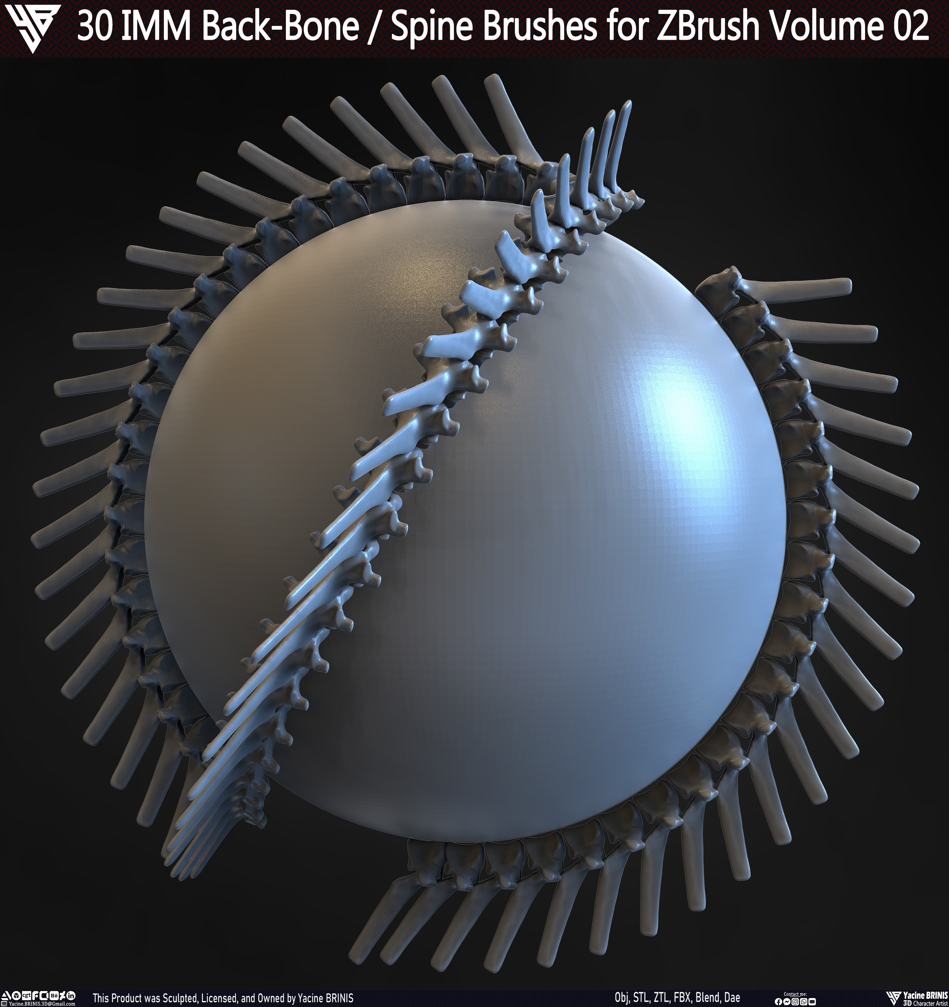 30 IMM Back-Bone - Spine Brushes for Zbrush Volume 02 Sculpted by Yacine BRINIS Set 011