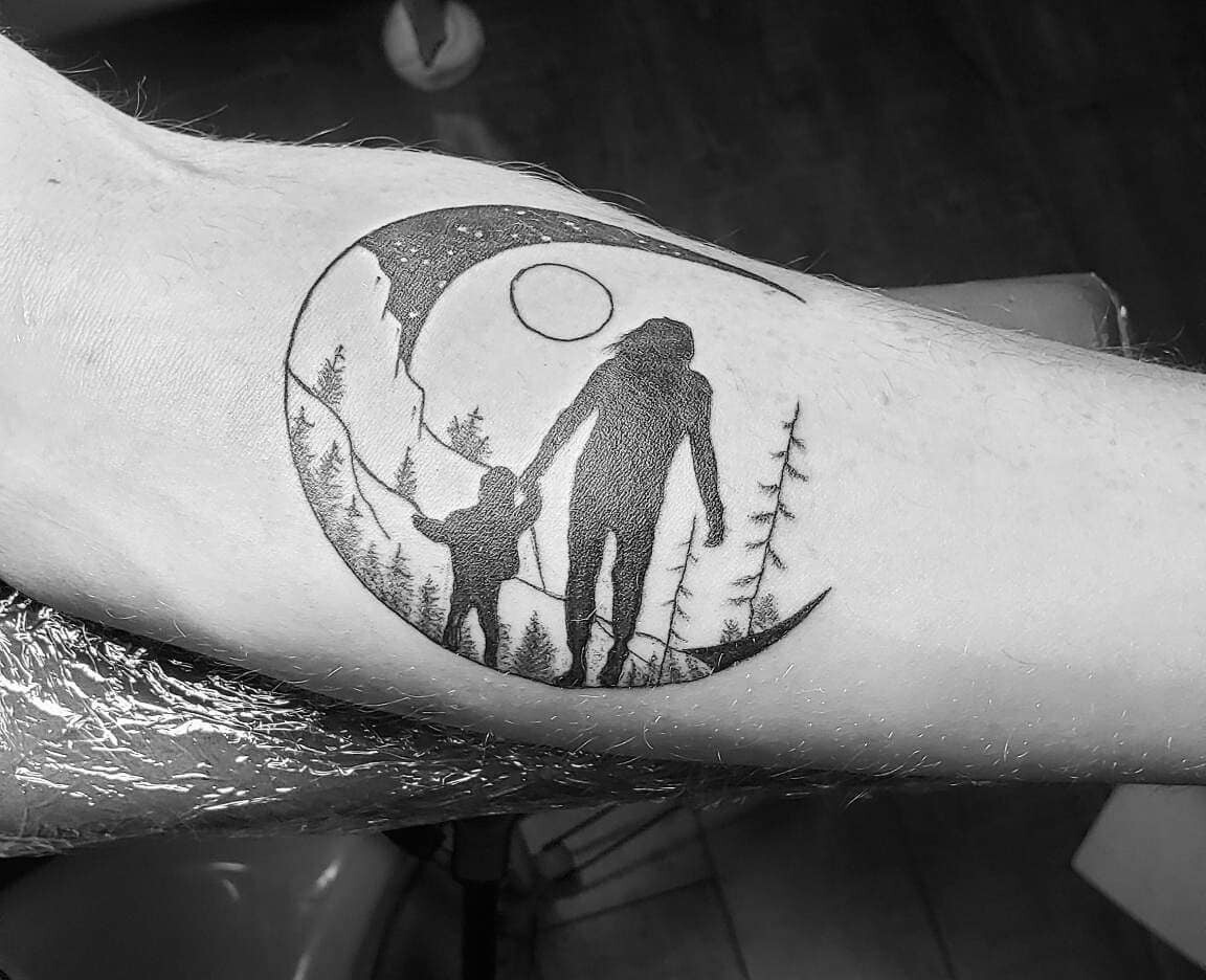 The other tattoo we did with silhouette of her and her son.