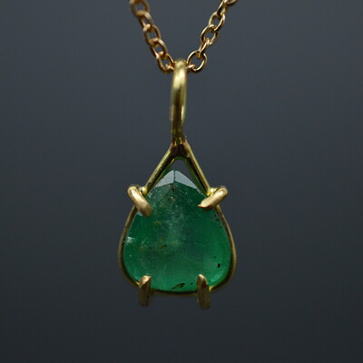 Emerald Pear Cut 18k Gold Pendant Necklace