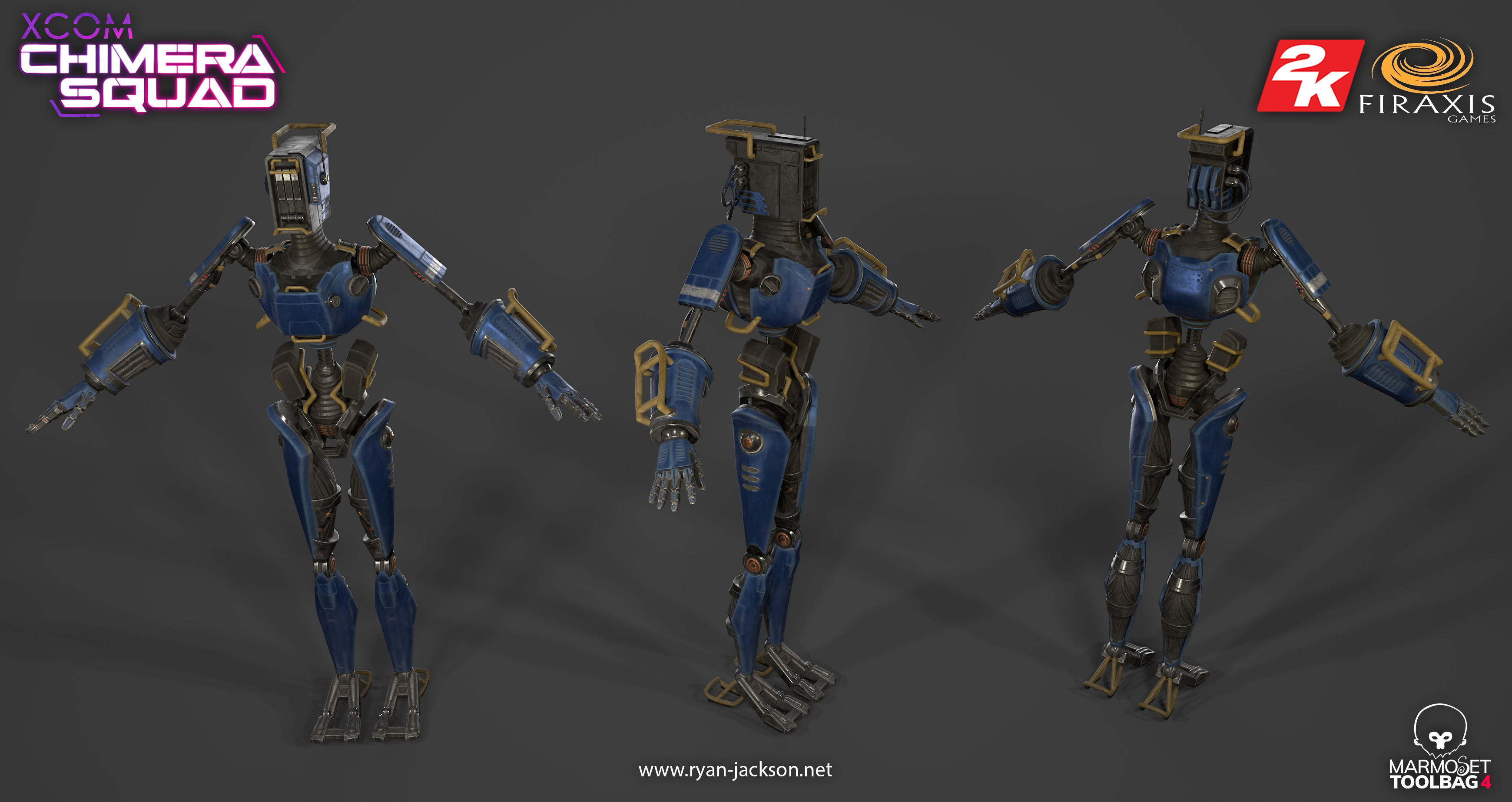 The game-rez Android mesh w/ original blue/yellow paint scheme as featured in the concept art.