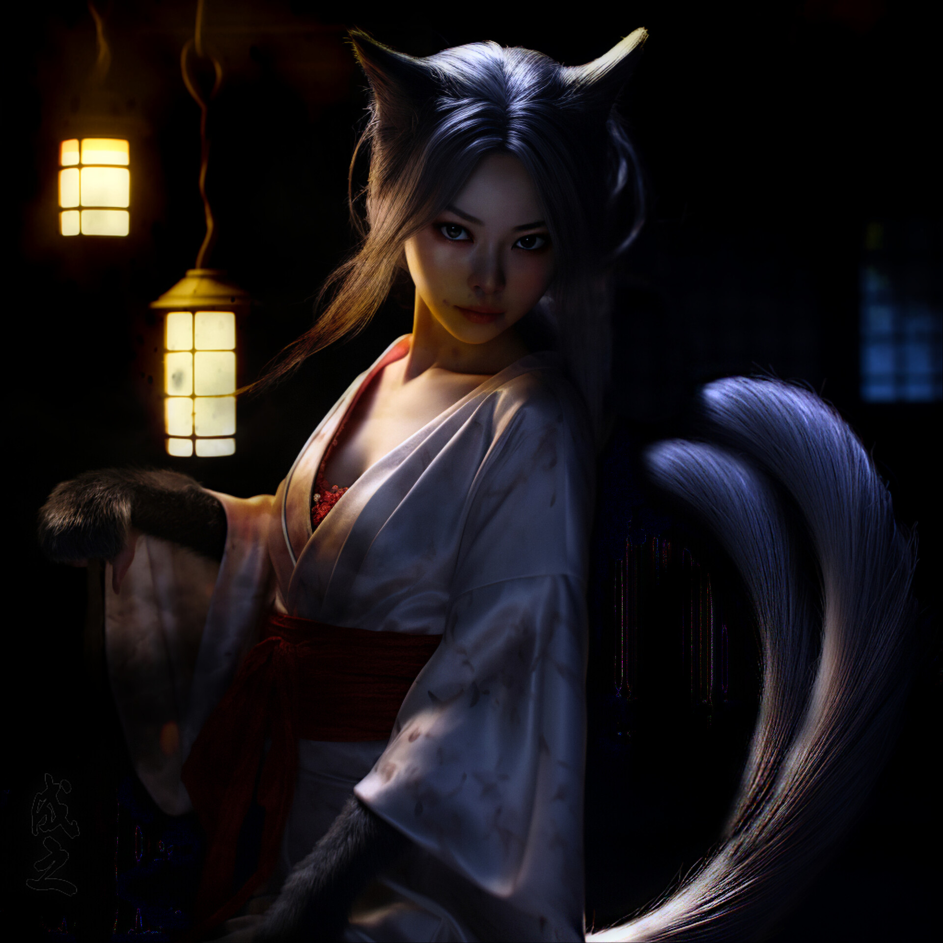 ArtStation - Nekomata ( Japanese two-tailed cat yokai )