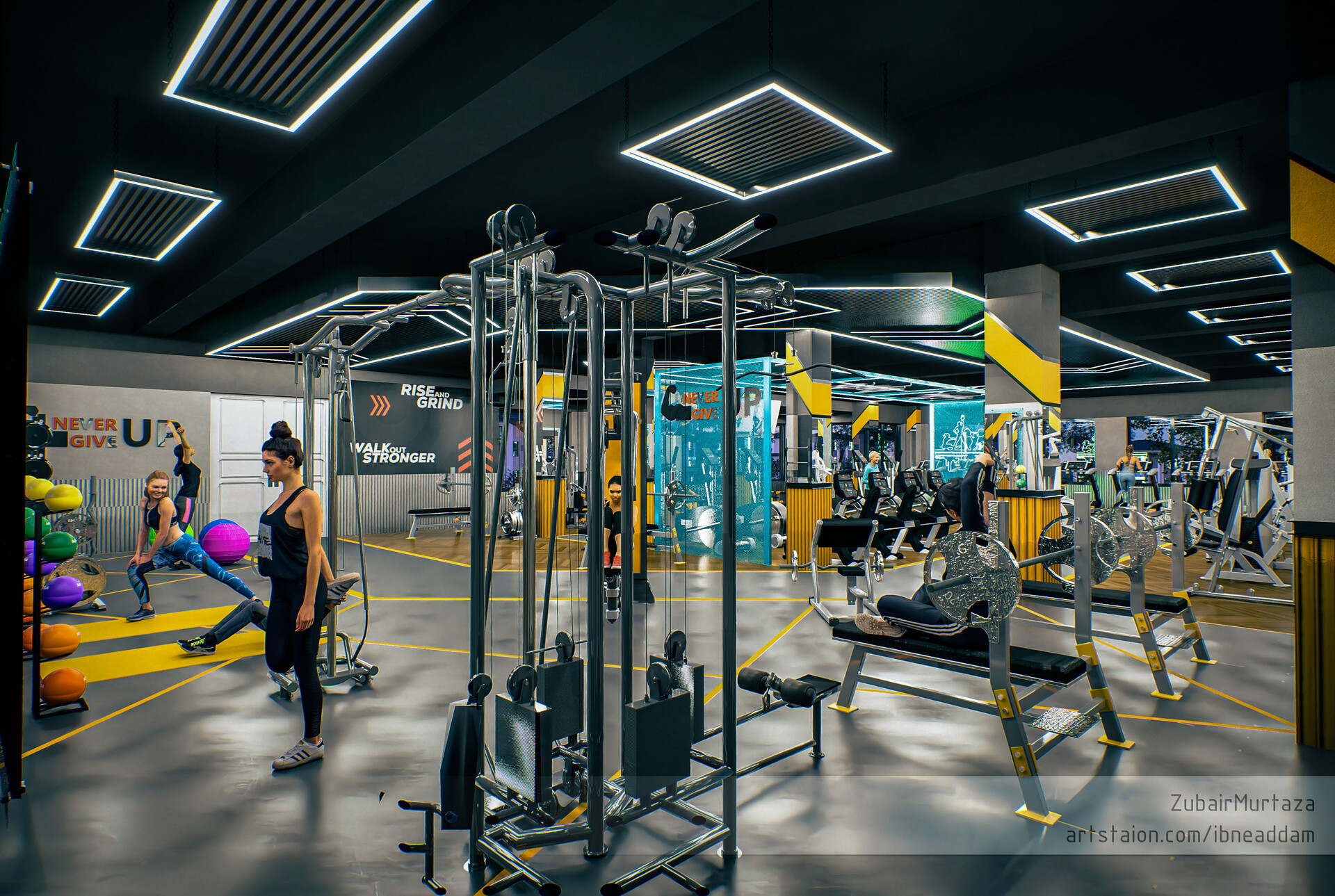 ArtStation Gym / Fitness Club Interior Design Visualization "Garrison