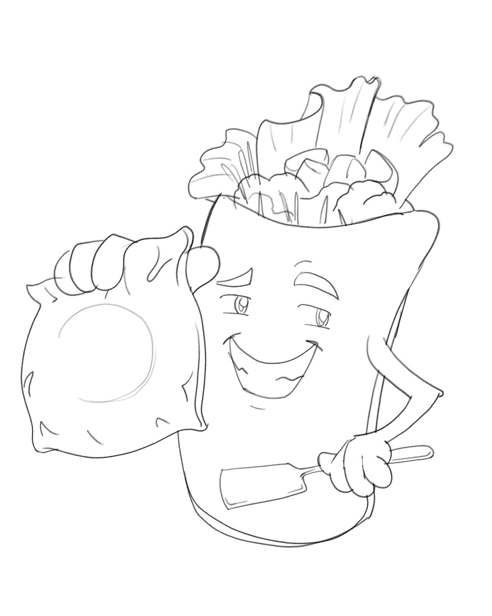 Sketch for burrito character art for company logo, done in Affinity Designer.