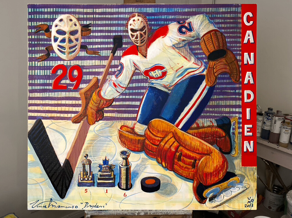 2023, KEN DRYDEN, from the Sacred Goalies series, 36X40 inches, acrylic on canvas