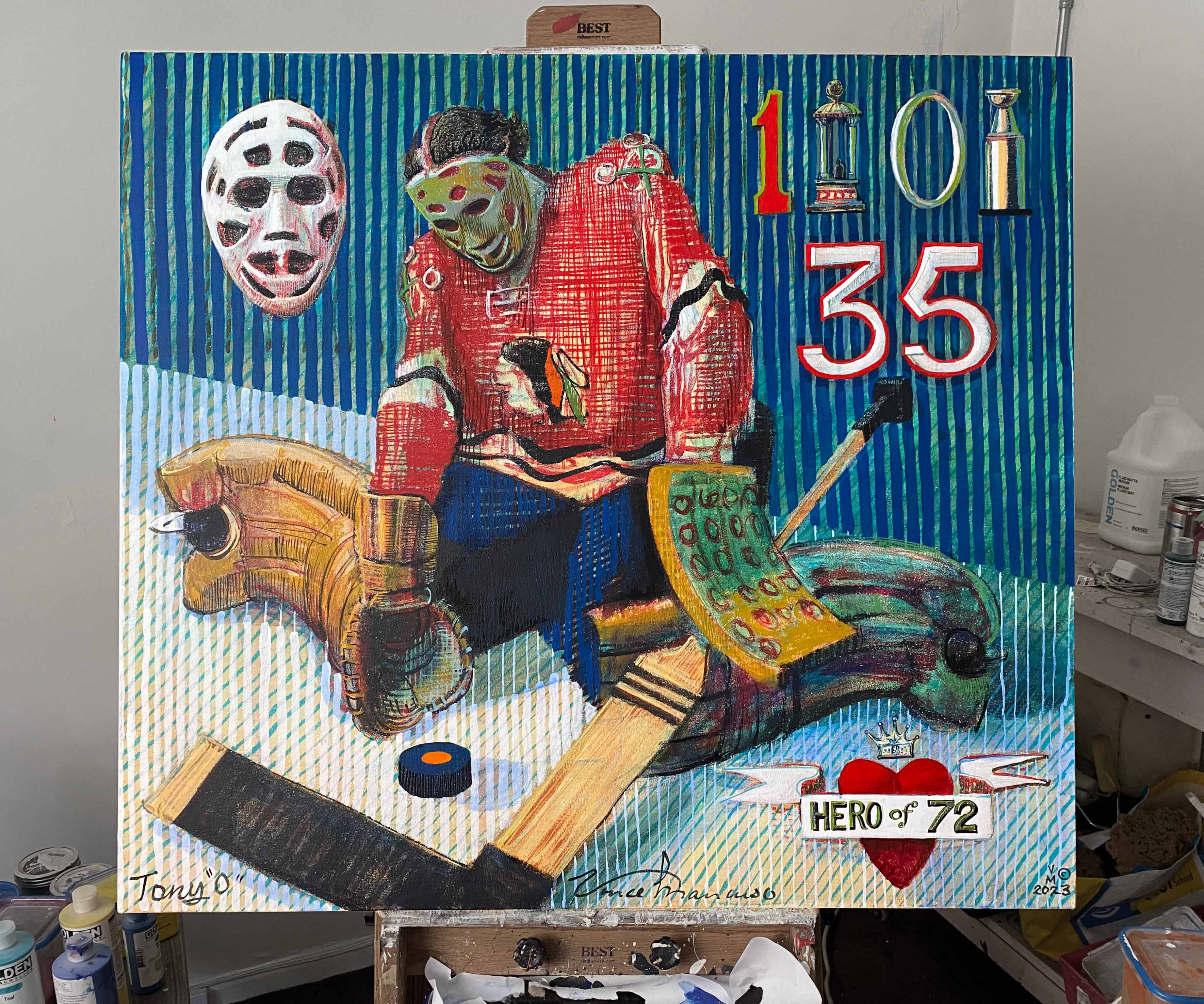 2023, TONY O, from the Sacred Goalies series, 36X40 inches, acrylic on canvas