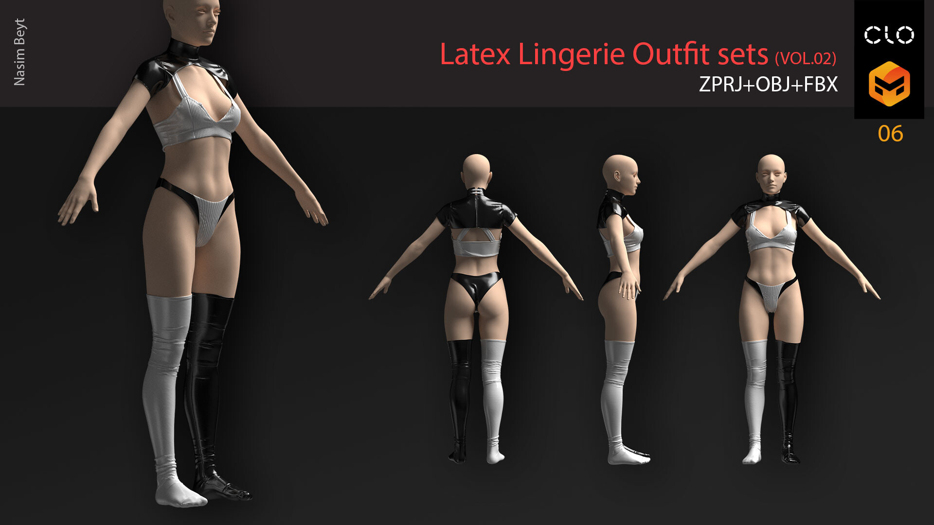 ArtStation - 10 Latex Lingerie Outfit sets (VOL.02). CLO3D, MD