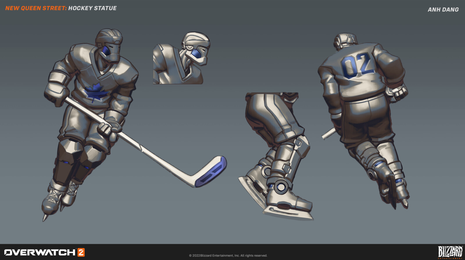 blue accented hockey statue