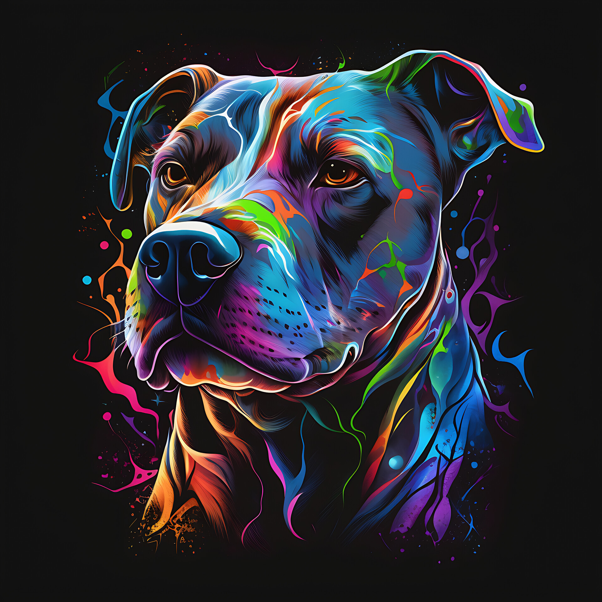 ArtStation - Colorful Pitbull dog: The Power of Love