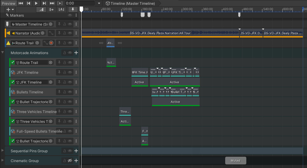 Main timeline sequence breakout. Each control track holds sub-timelines for individual scenes.