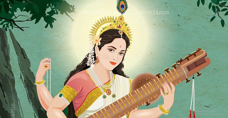 Image of Sketch Of Hindu Education Goddess Saraswati Or Sharada Wife Of  Lord Brahma-PU603879-Picxy