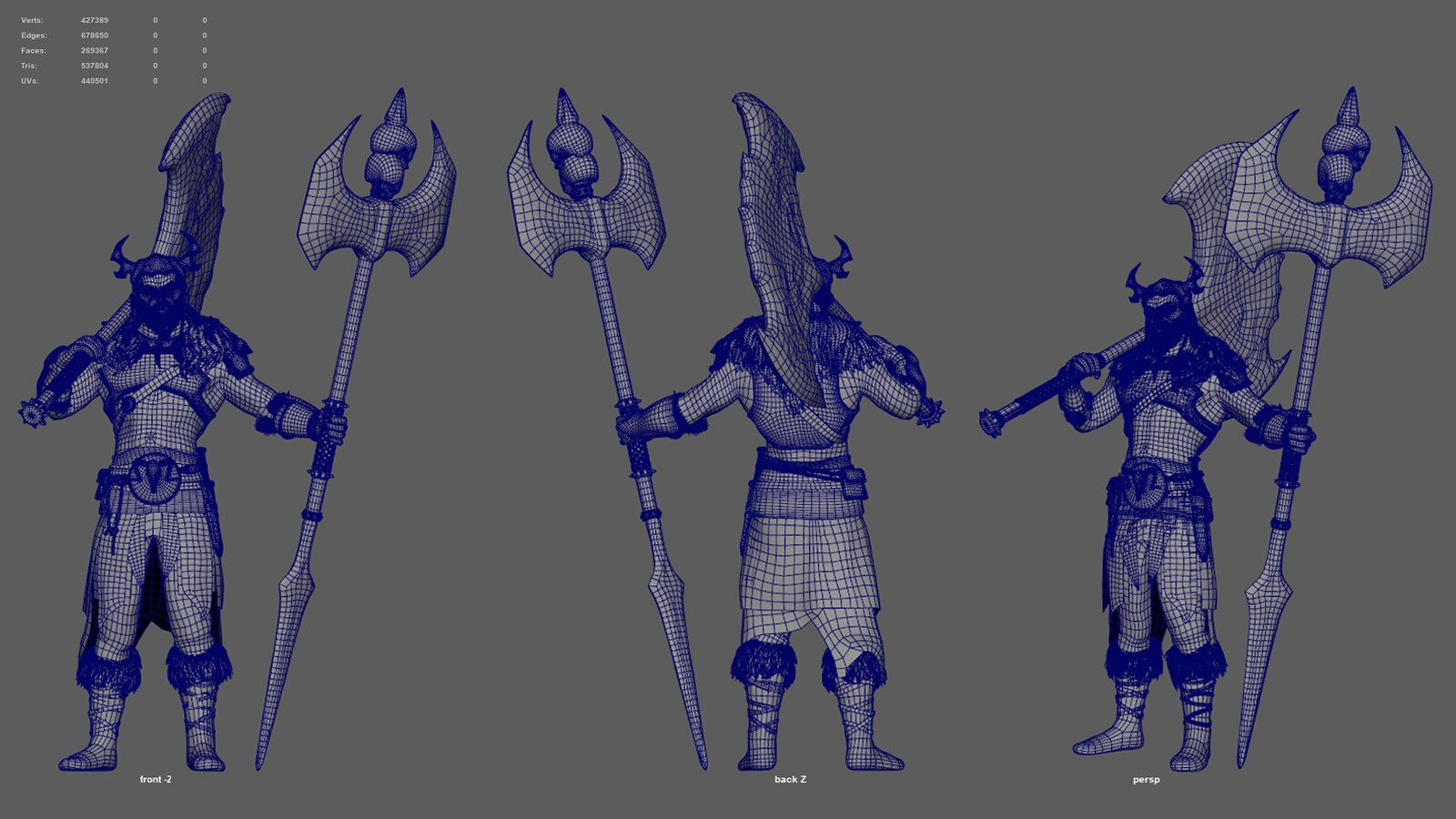 Bloodaxe with fur and weapons polycount of 538K Tris