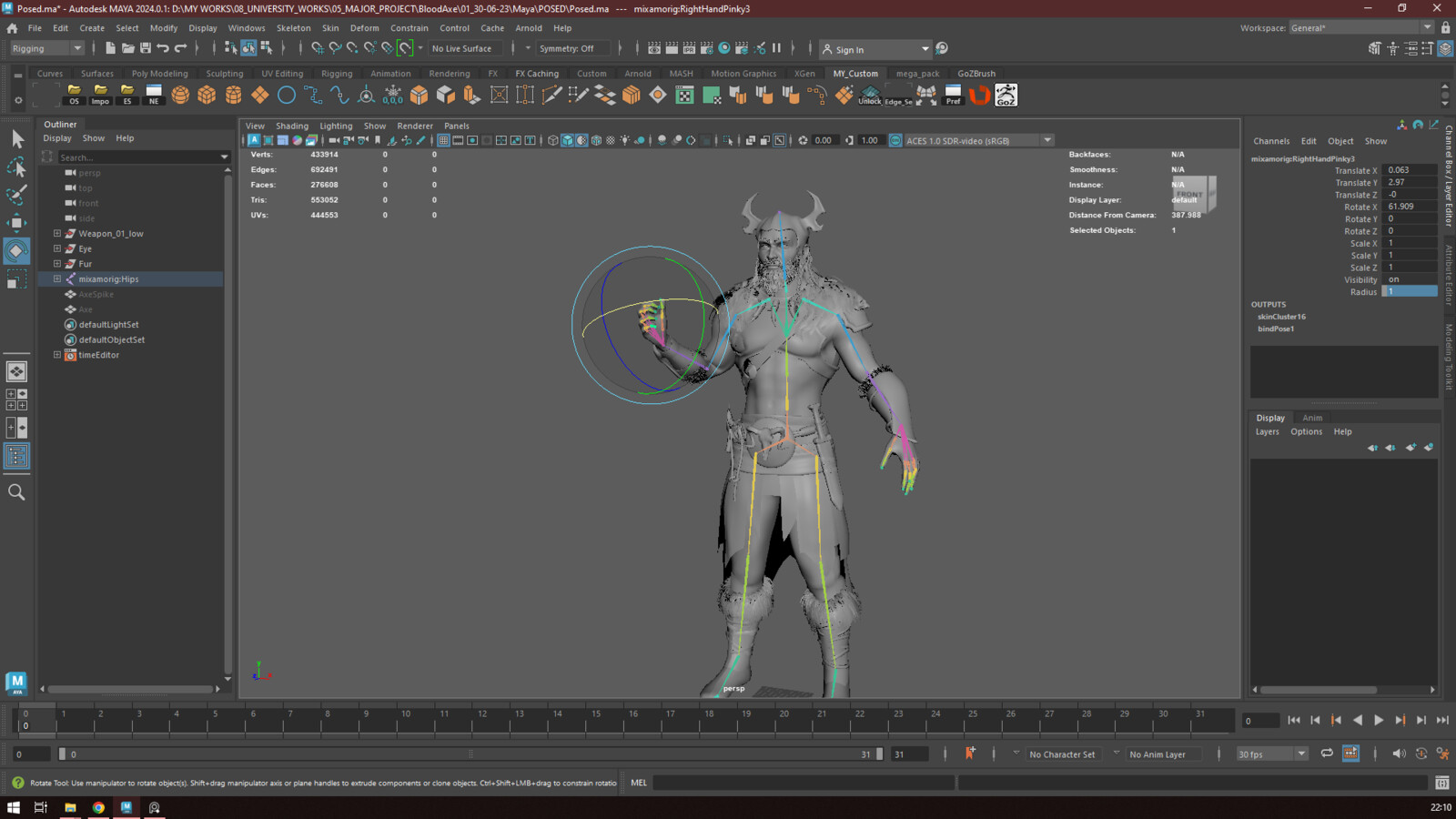 Rigging and posing the character