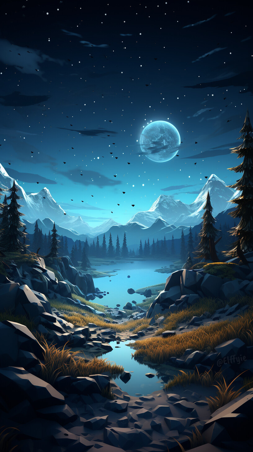 ArtStation - Minimal forest night wallpaper