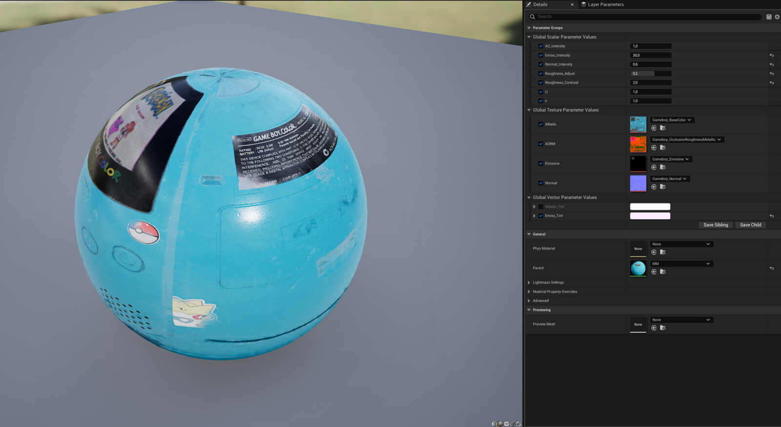 With that, I can easily modify settings like albedo tint, normal intensity, roughness, and more.