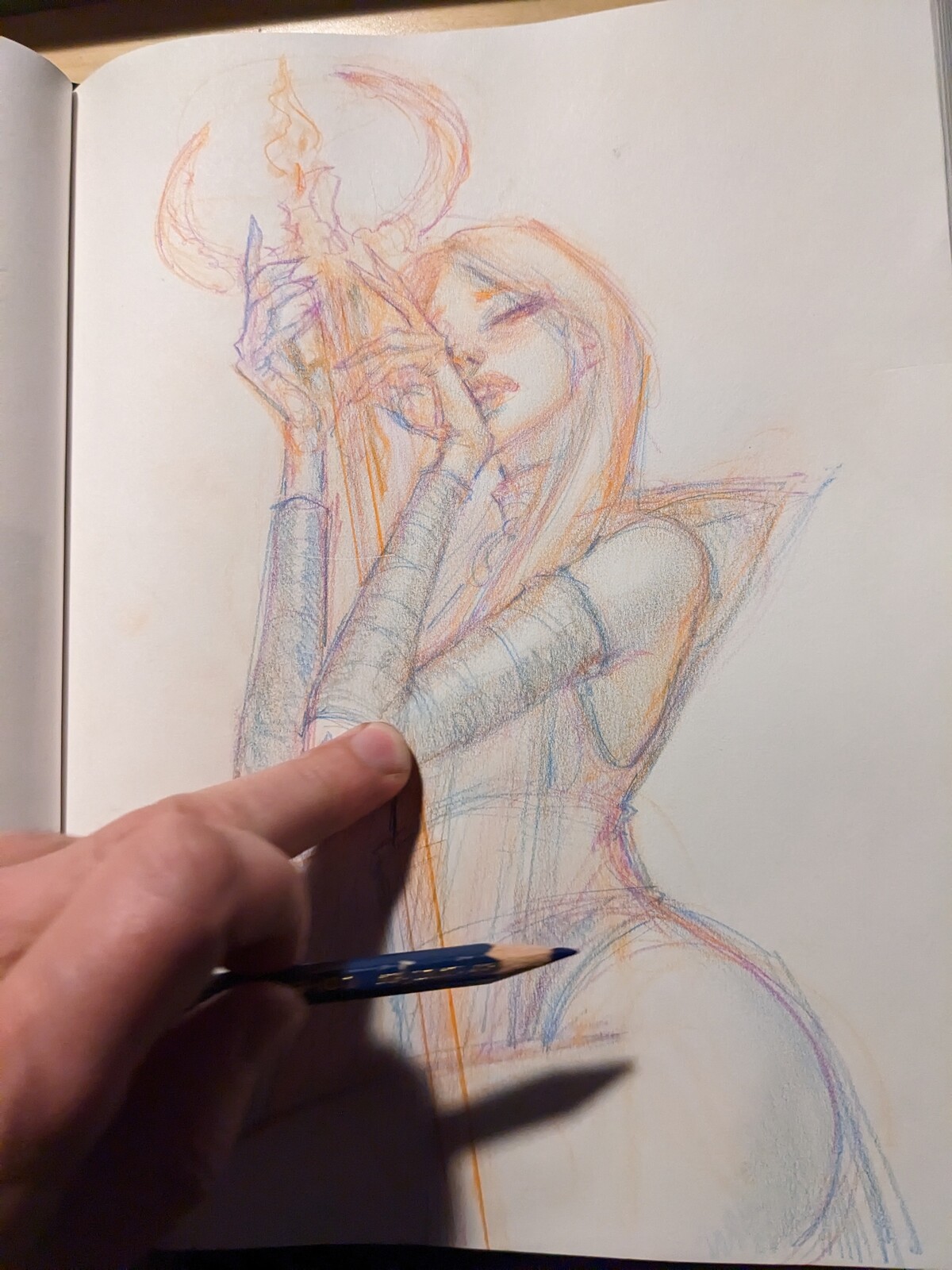 pencil sketch with eraseable colored pencil