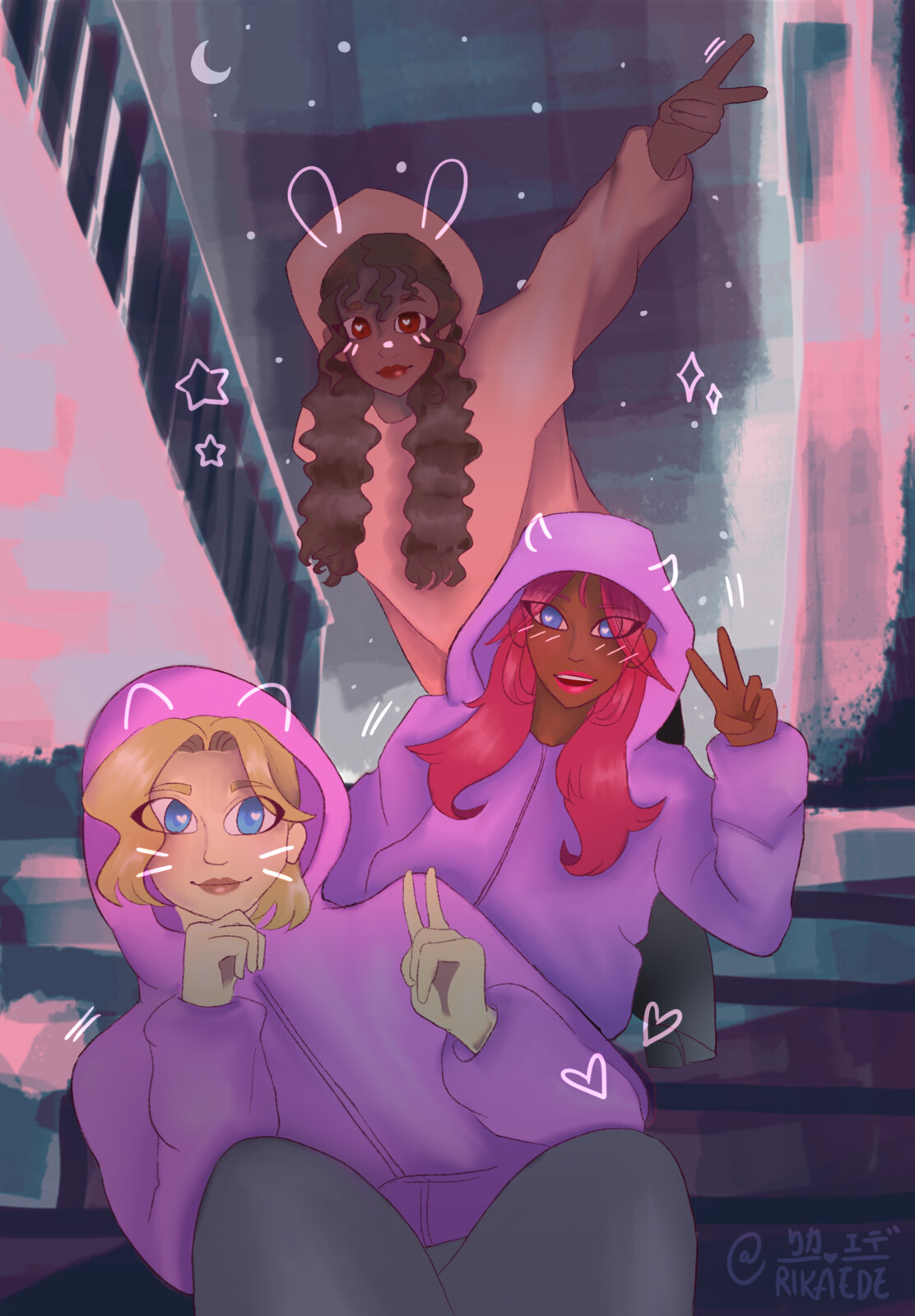 Disko, Birdie, and Lyrus during a sleepover.