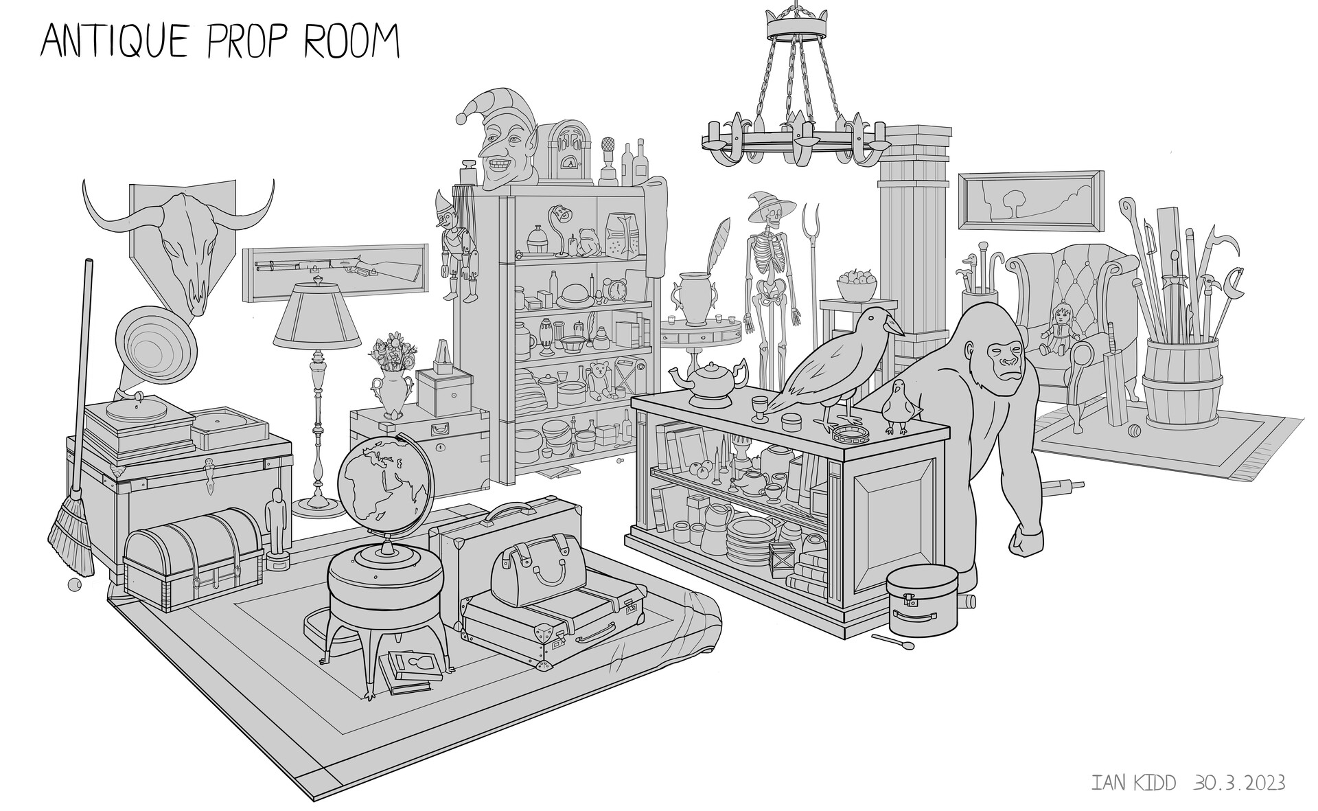 ArtStation - Antique prop room: 3 point perspective drawing
