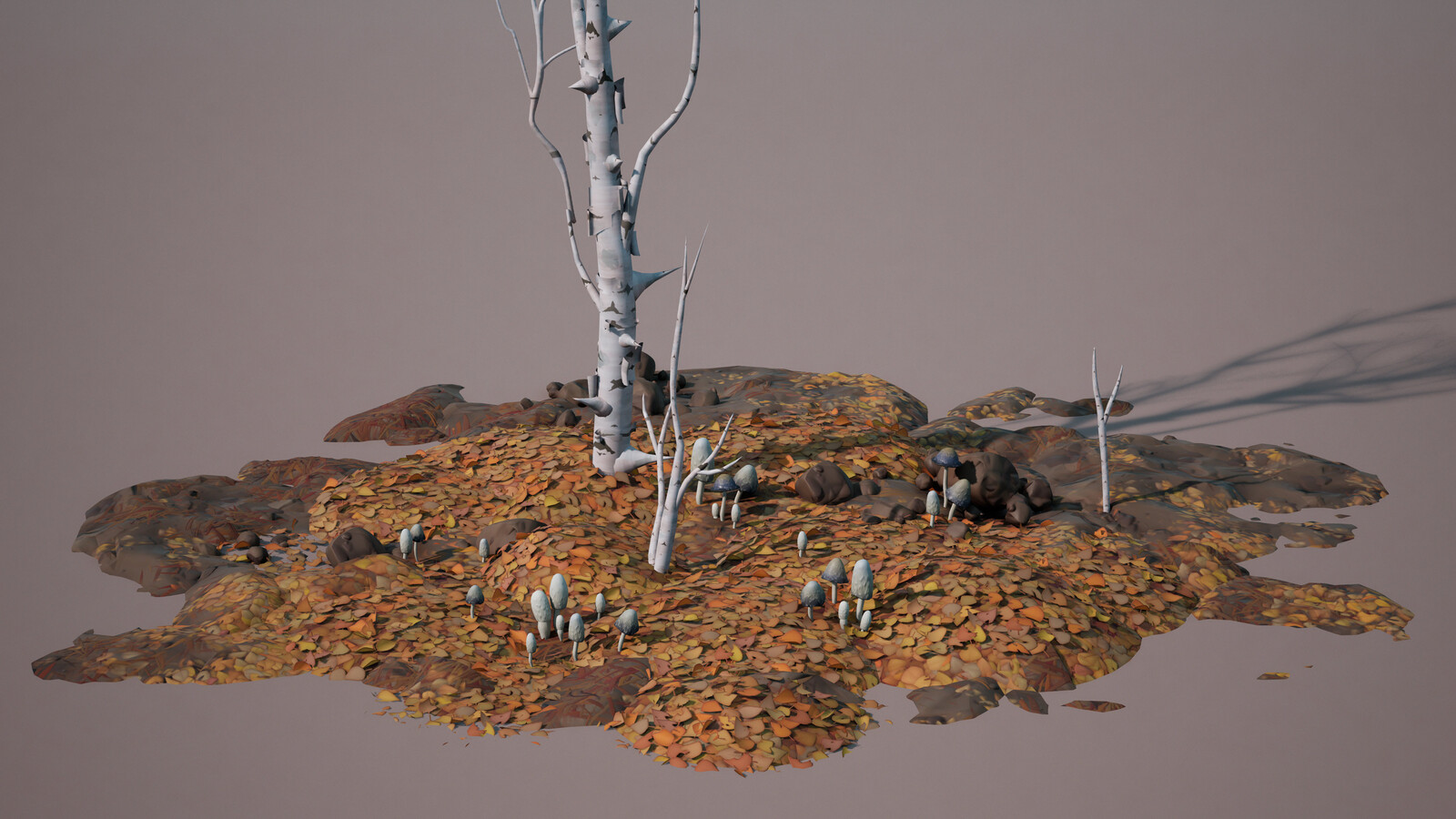 UE5 render - Inkcap mushrooms and dead leaves