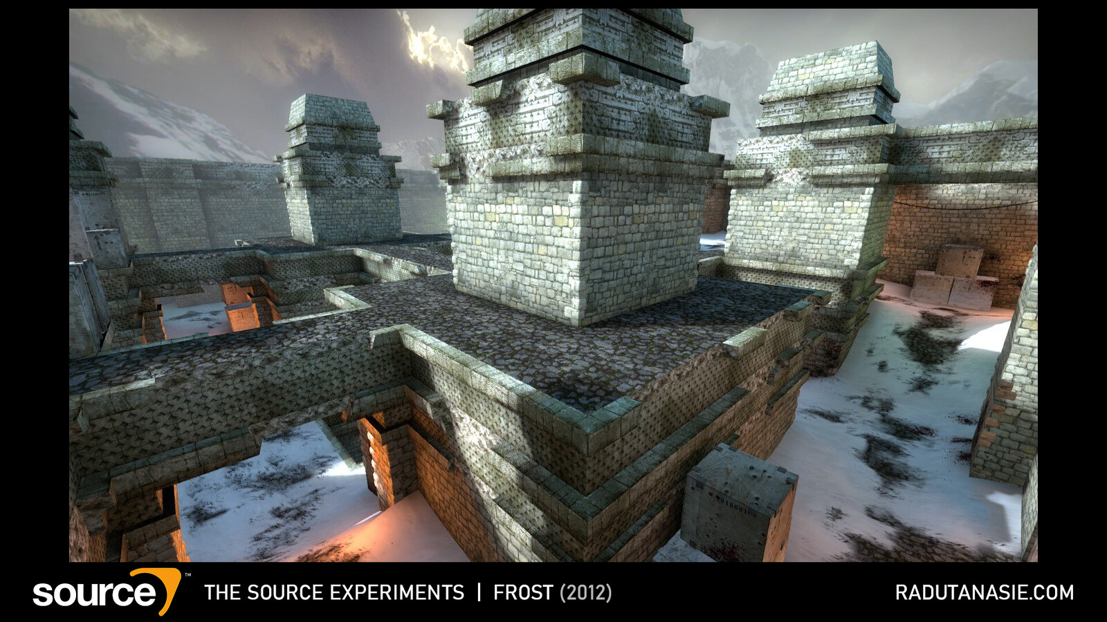 Frost is an arena map for Counter-Strike: Global Offensive designed as part of a winter contest on FPS Banana. The idea was to clash two themes,  aztec temples and snowy mountains.