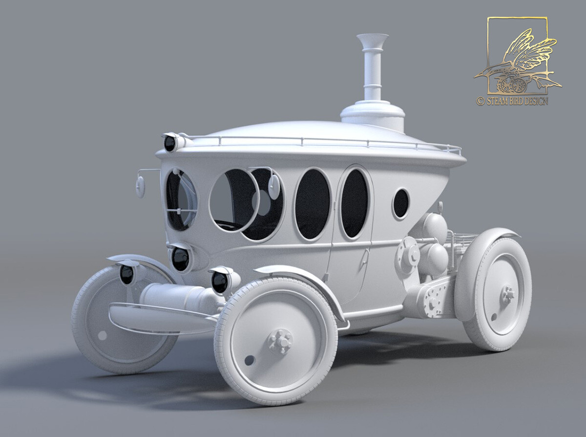 Steampunk Automobile - Clay Render
