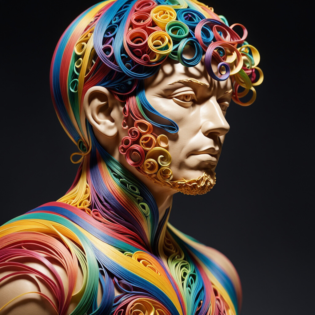 ArtStation - male bust made with thousands of multicolored rubber bands