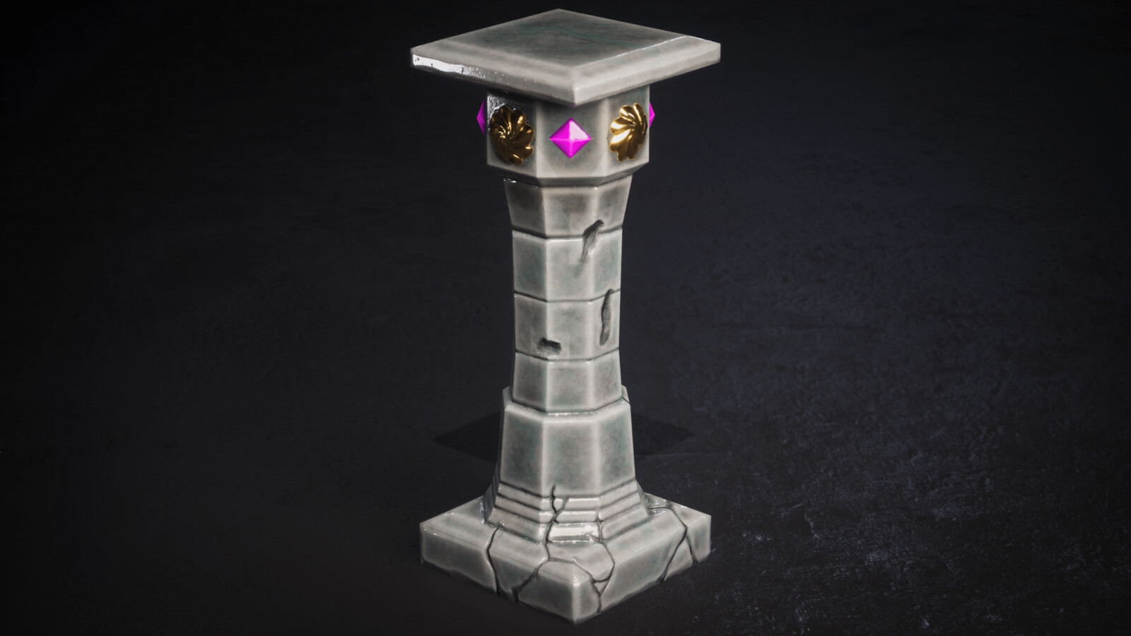 The pillar is damaged by battles the wizard had in his past, so the stone melted away.