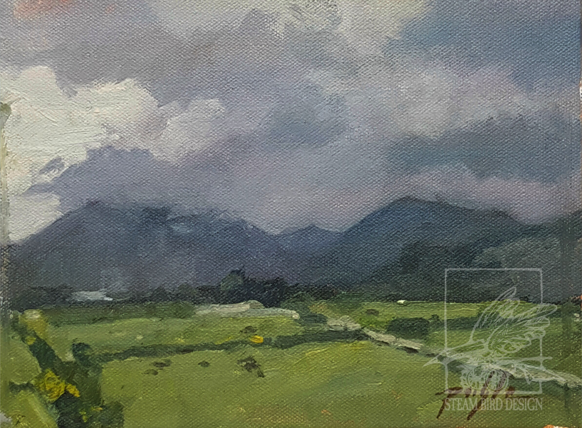 Incoming Storm over the Mourne Mountains / 6x8 oil on board. Plein-air painting.