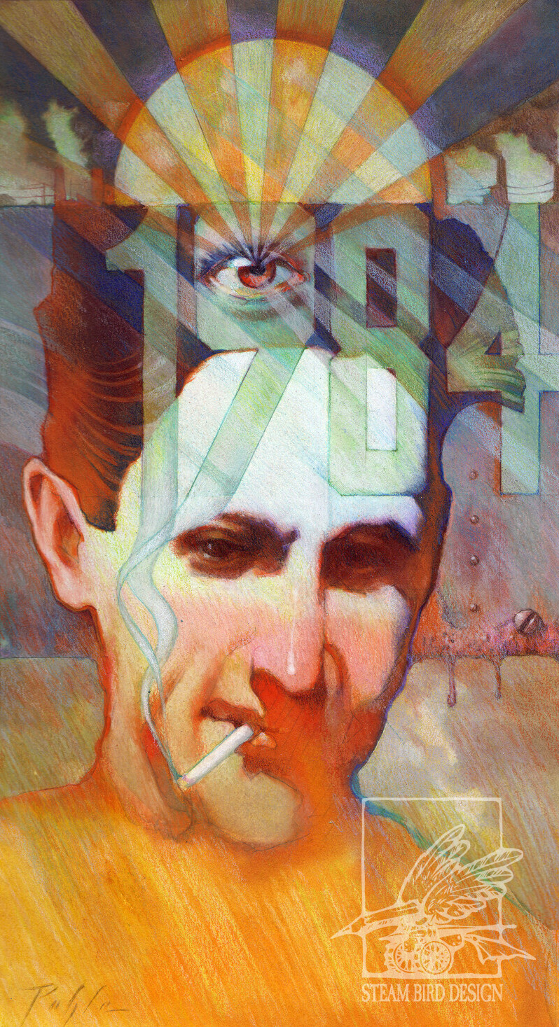 George Orwell - Class demonstration at SCAD. Medium: Concnentrated Dyes and Col. Pencils.